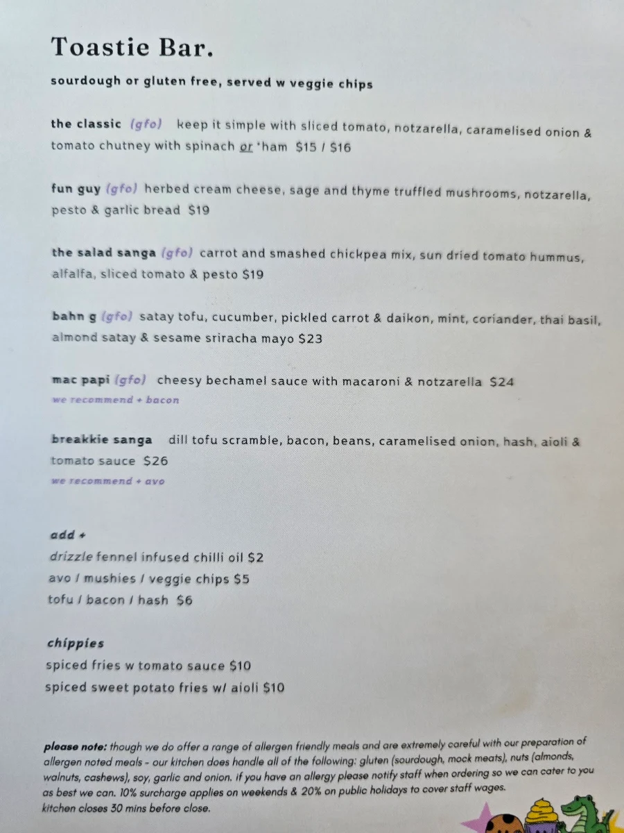 Menu, The Gator Club