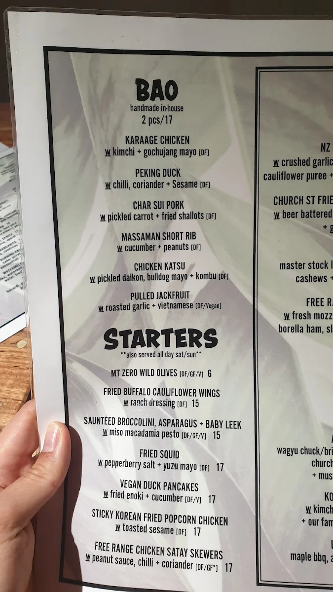 Menu, Church St Hotel Wodonga