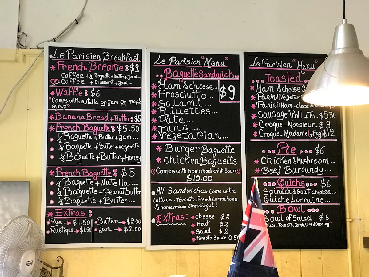 Menu, Le Parisien Cafe Pâtisserie