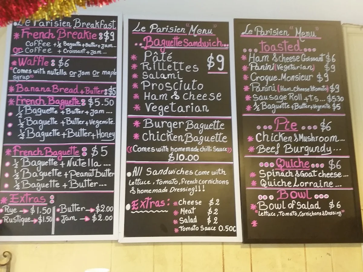 Menu, Le Parisien Cafe Pâtisserie