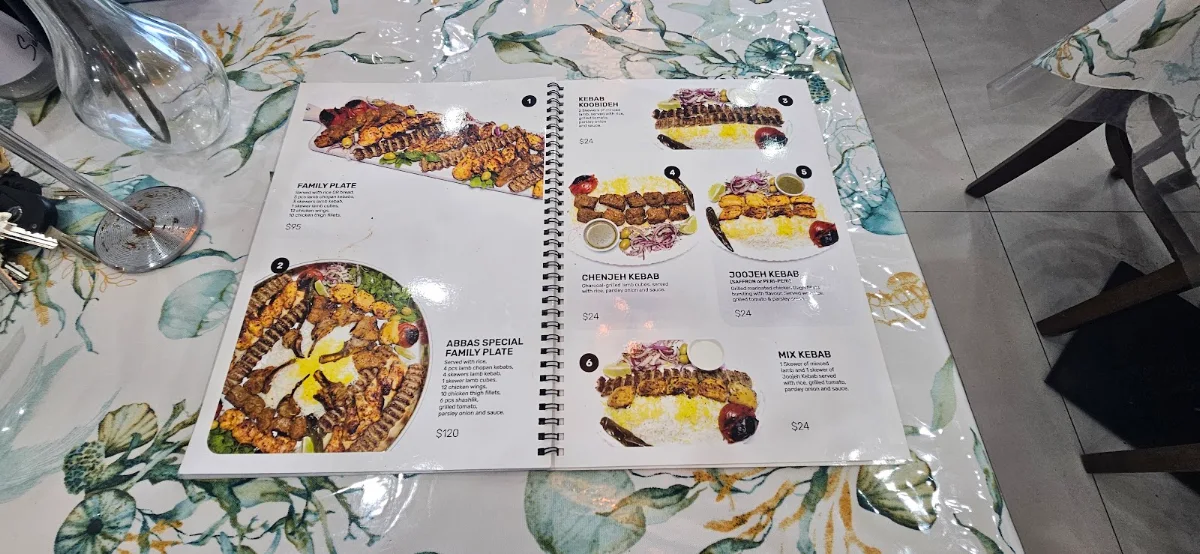 Menu, Abbas Afghan Restaurant