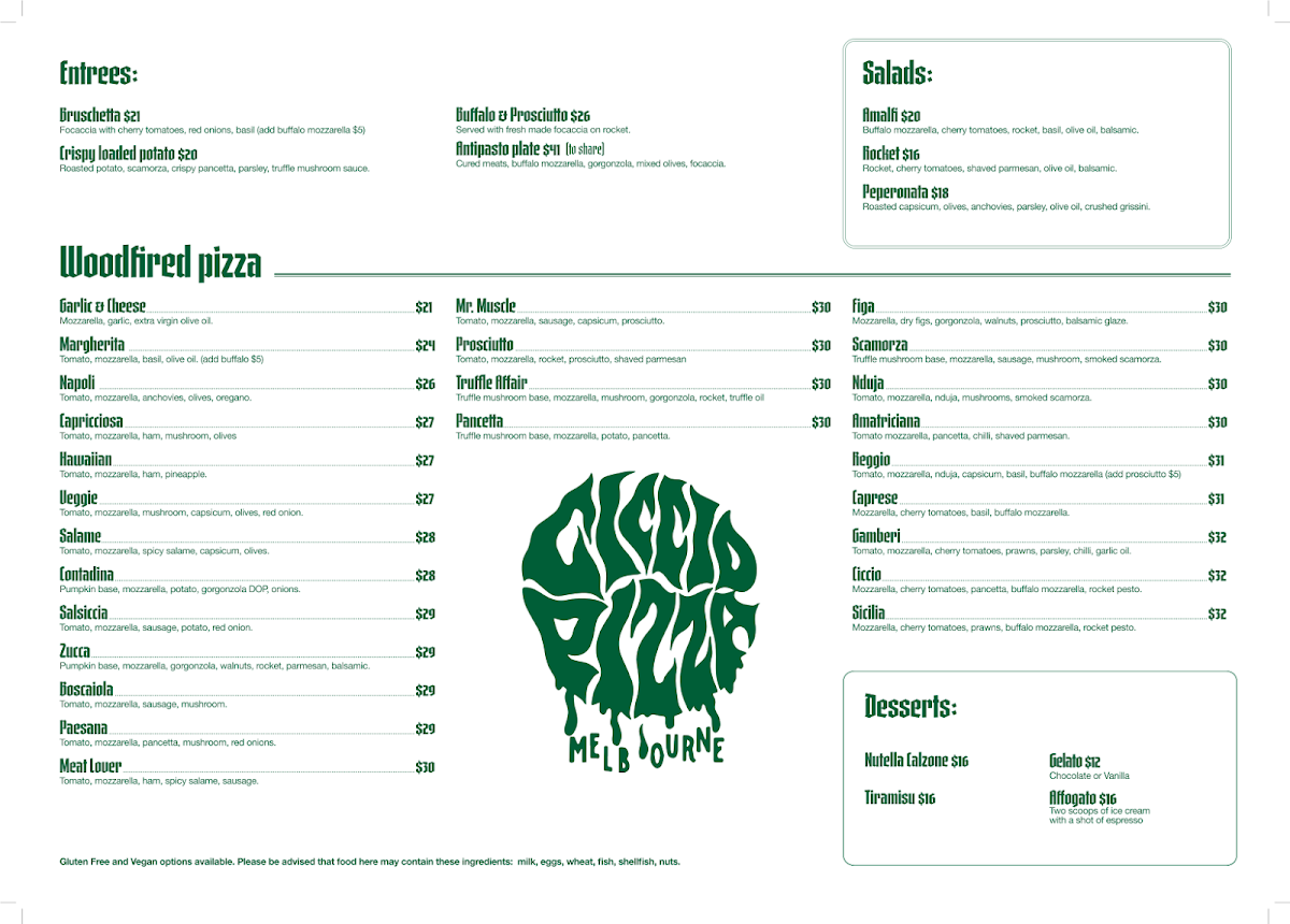 Menu, Ciccio Pizza