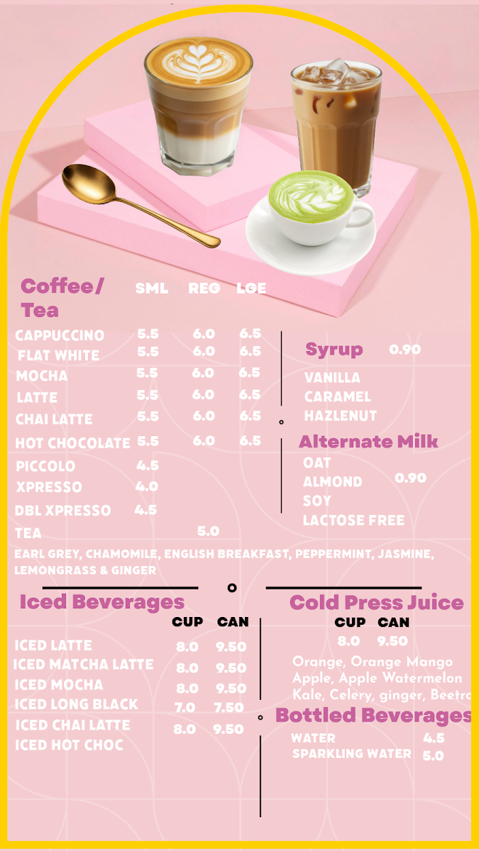 Menu, Rozie Coffee Bar
