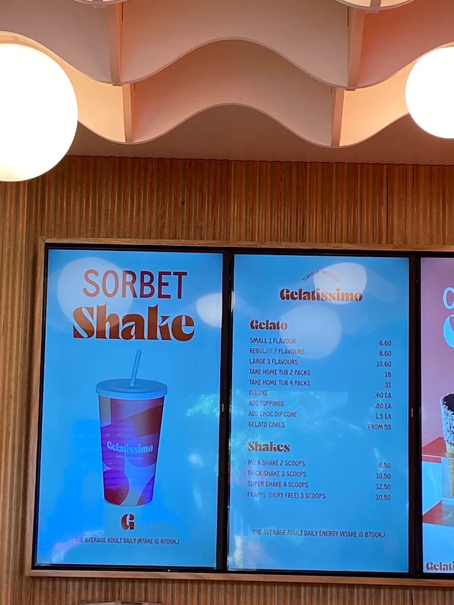 Menu, Gelatissimo Surfers Paradise