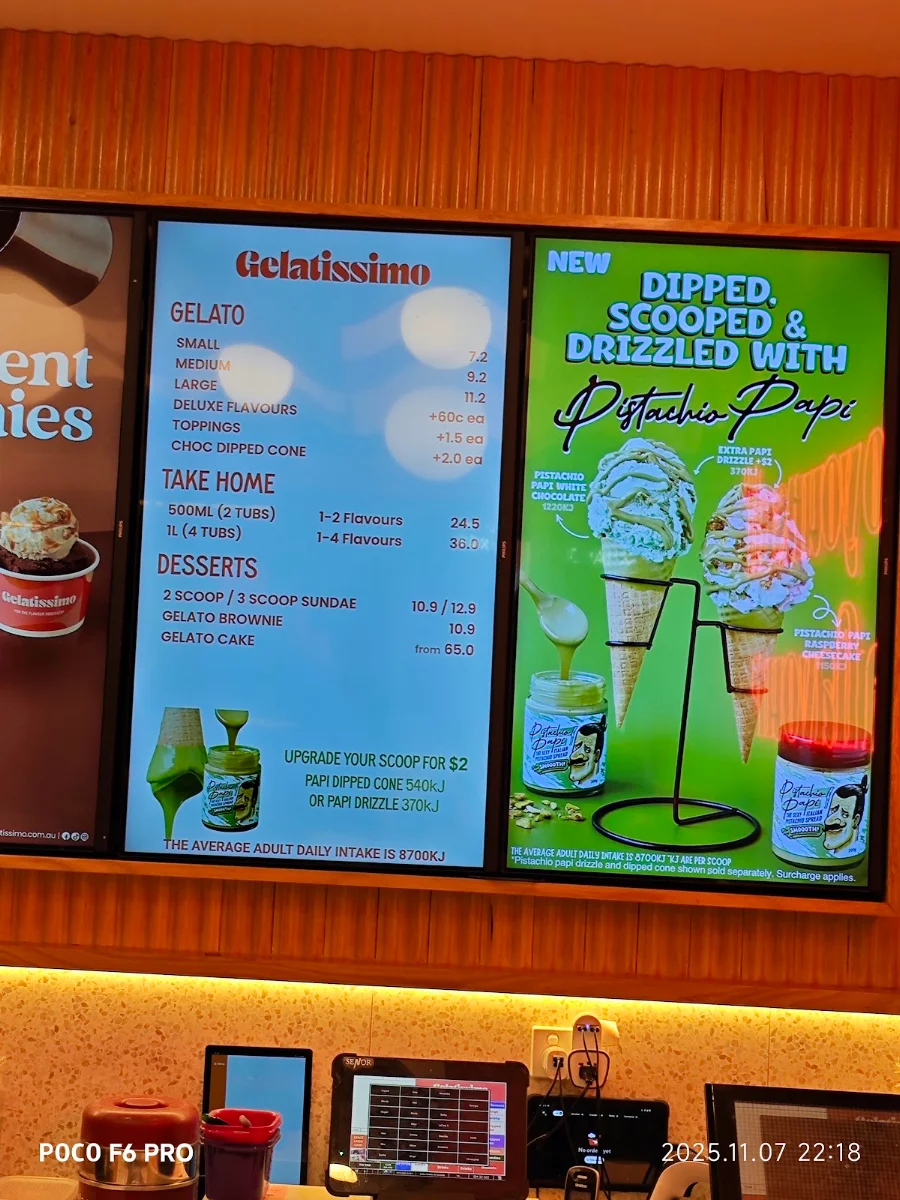 Menu, Gelatissimo Surfers Paradise