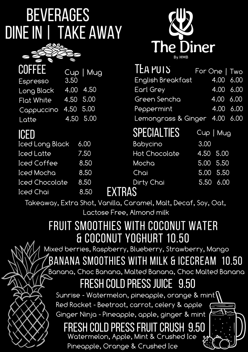 Menu, The Diner Cairns
