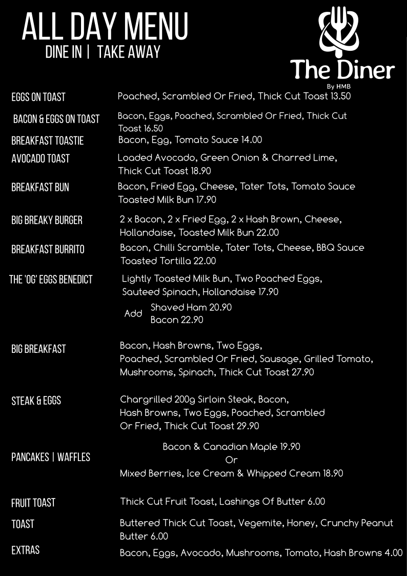 Menu, The Diner Cairns