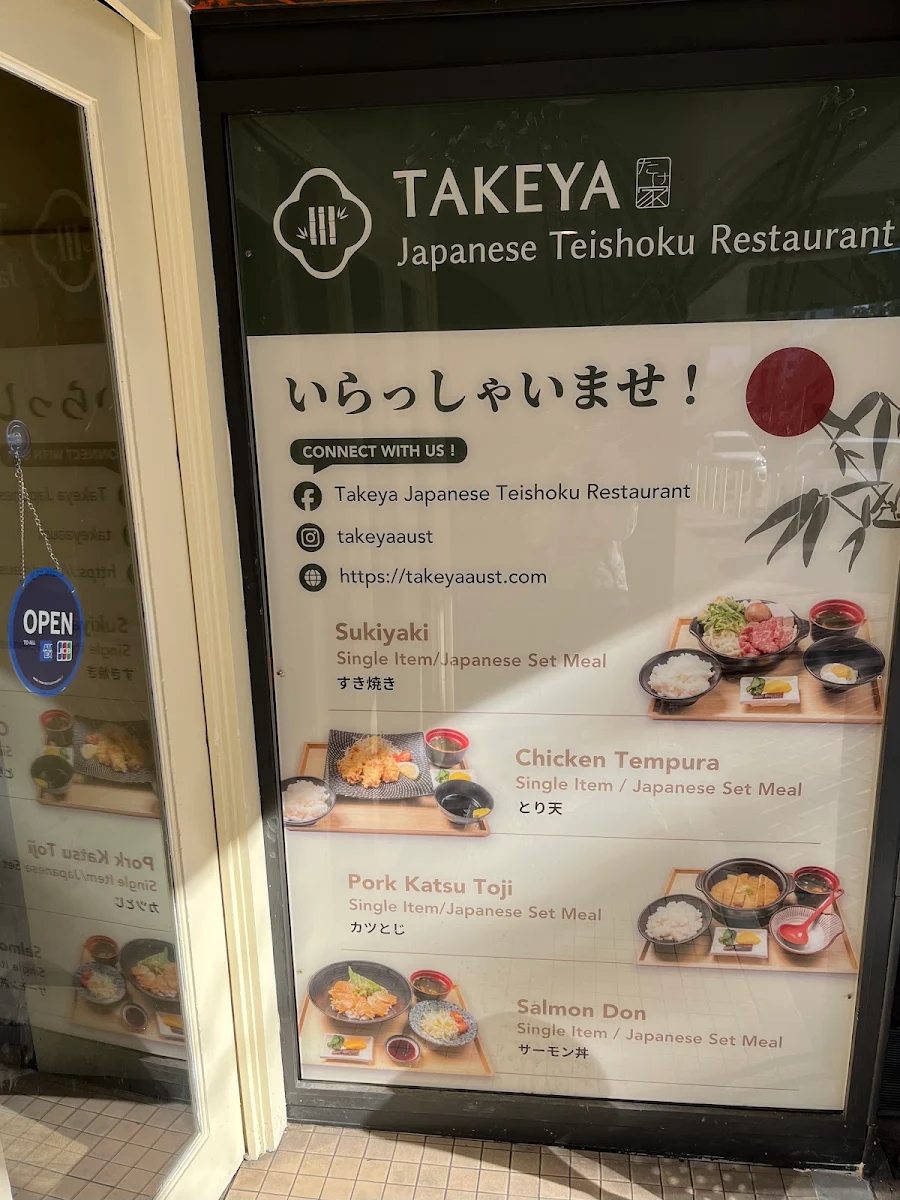 Menu, Takeya Japanese Teishoku Restaurant