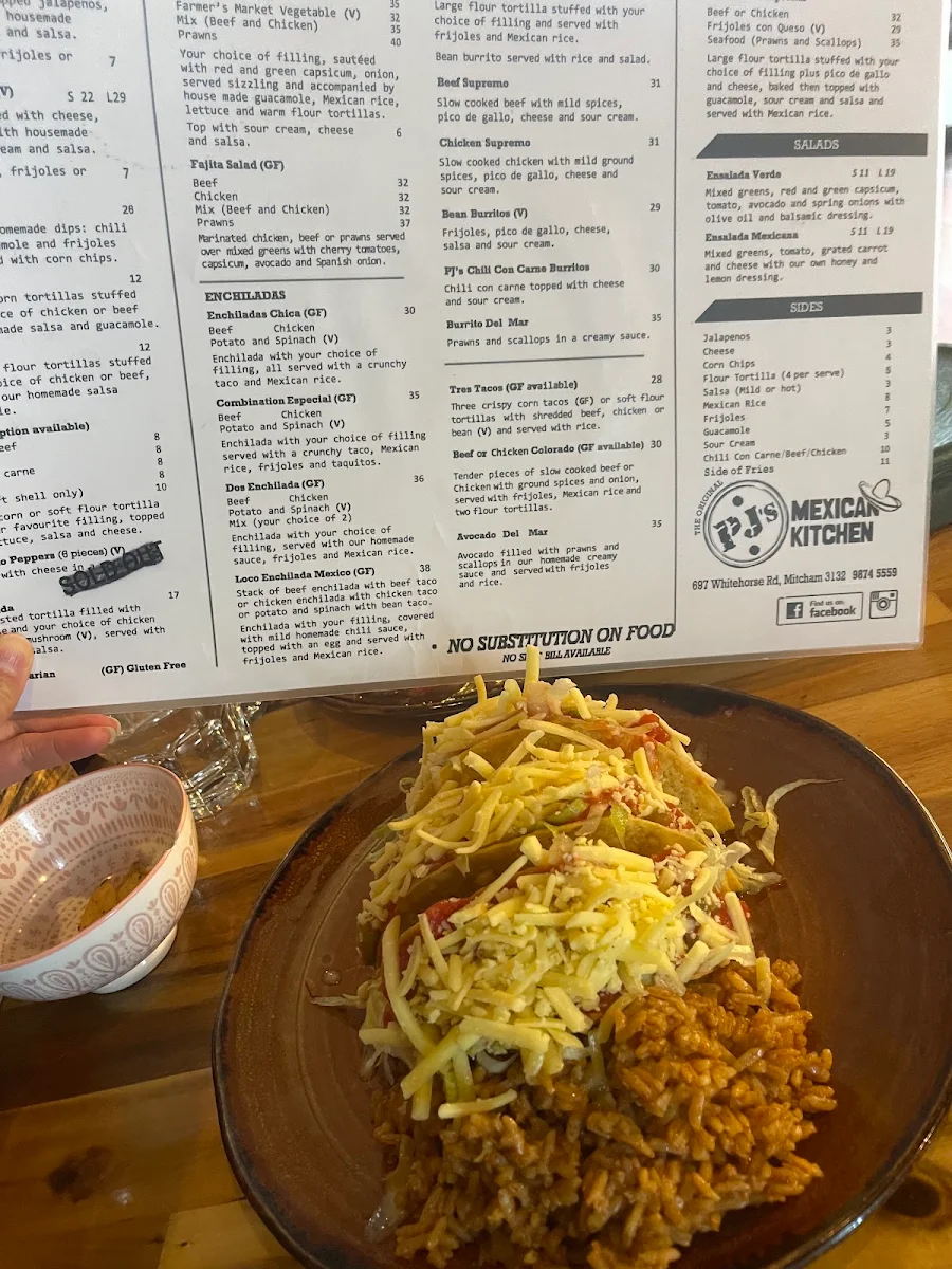 Menu, PJ's Mexican Kitchen Mitcham