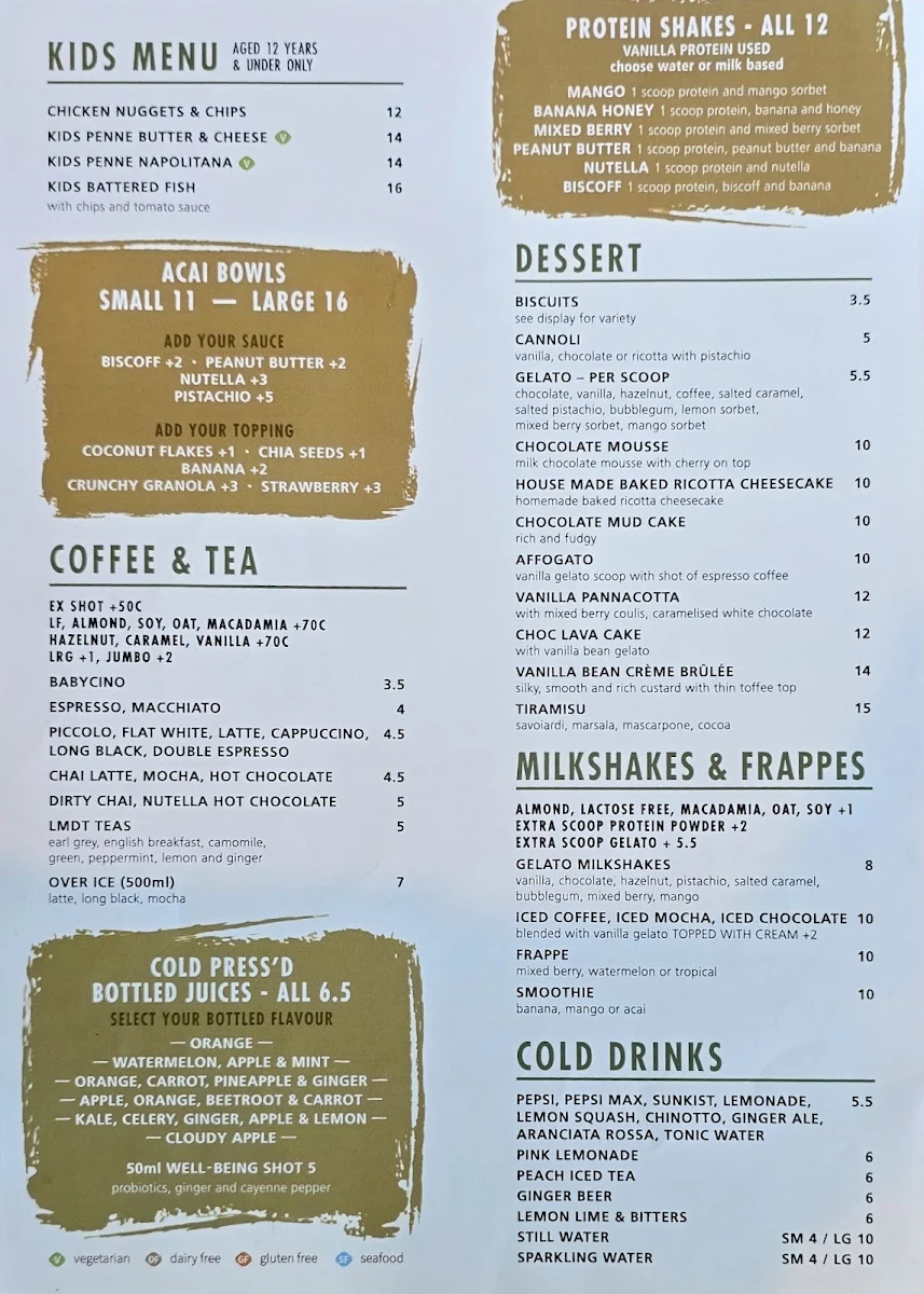 Menu, GRANATA'S Merrylands