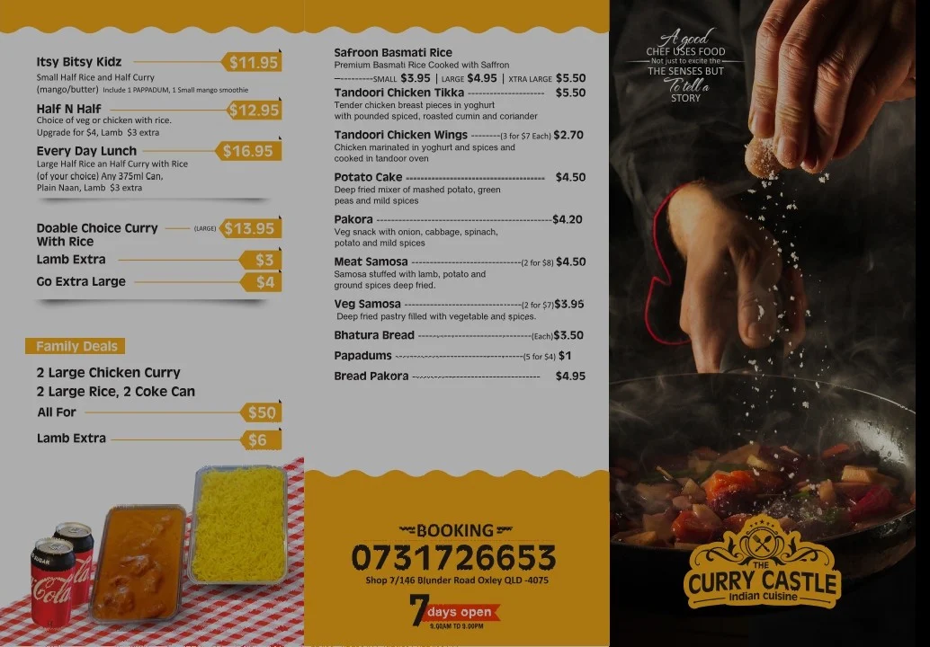 Menu, The Curry Castle