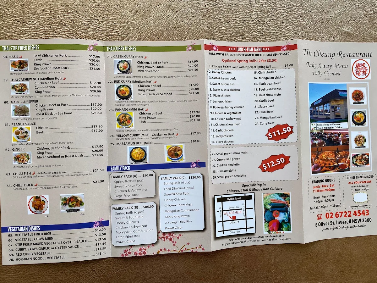 Menu, Tin Cheung Chinese Restaurant