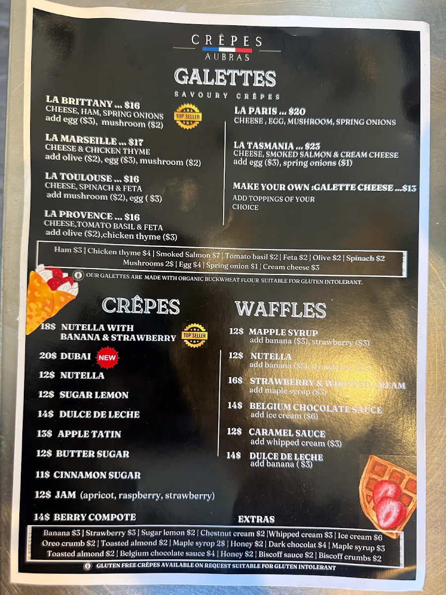 Menu, Crêpes Aubras