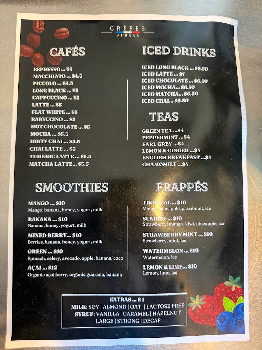 Menu, Crêpes Aubras