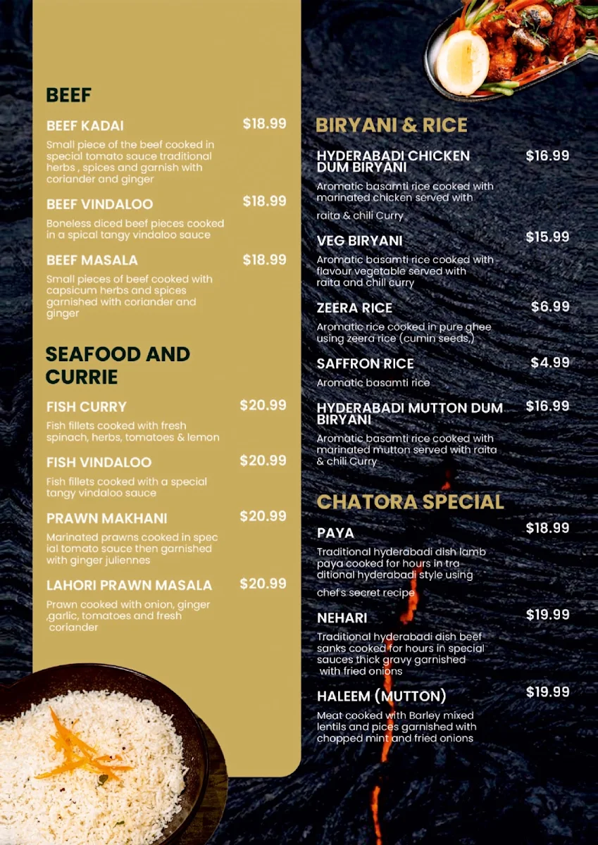 Menu, CHATORA | INDIAN RESTAURANT GEELONG (THE HYDERABADI PARADISE)