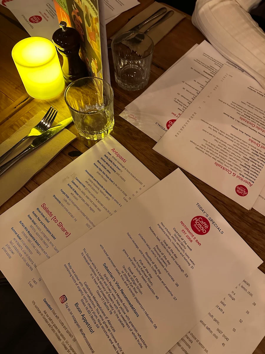 Menu, Caffe Rosso Bowral