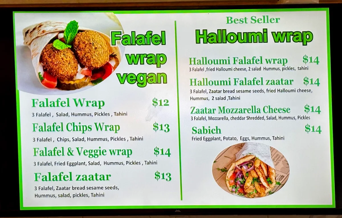 Menu, Falafel Place