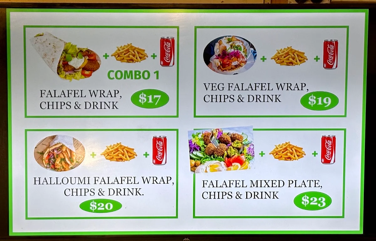 Menu, Falafel Place