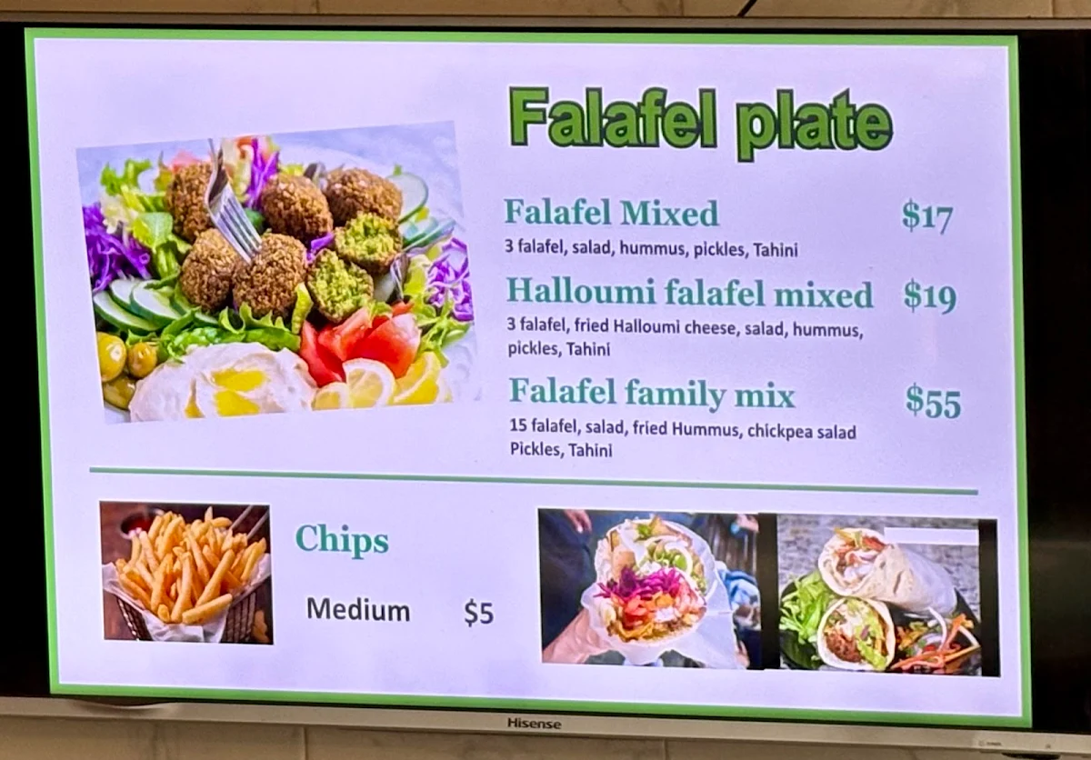 Menu, Falafel Place