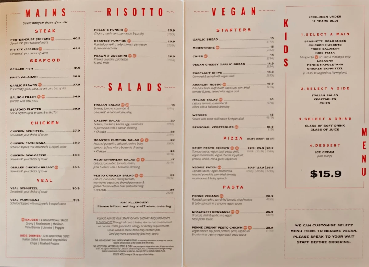 Menu, La Porchetta | Best Italian Restaurant in Phillip Island