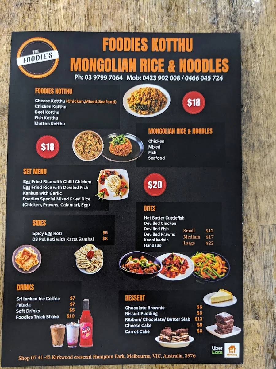 Menu, Sri Lankan Foodie’s Restaurant
