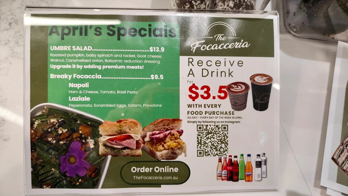 Menu, The Focacceria
