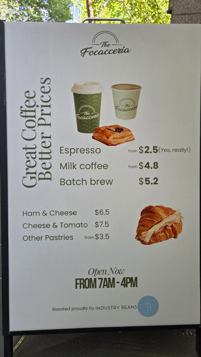 Menu, The Focacceria