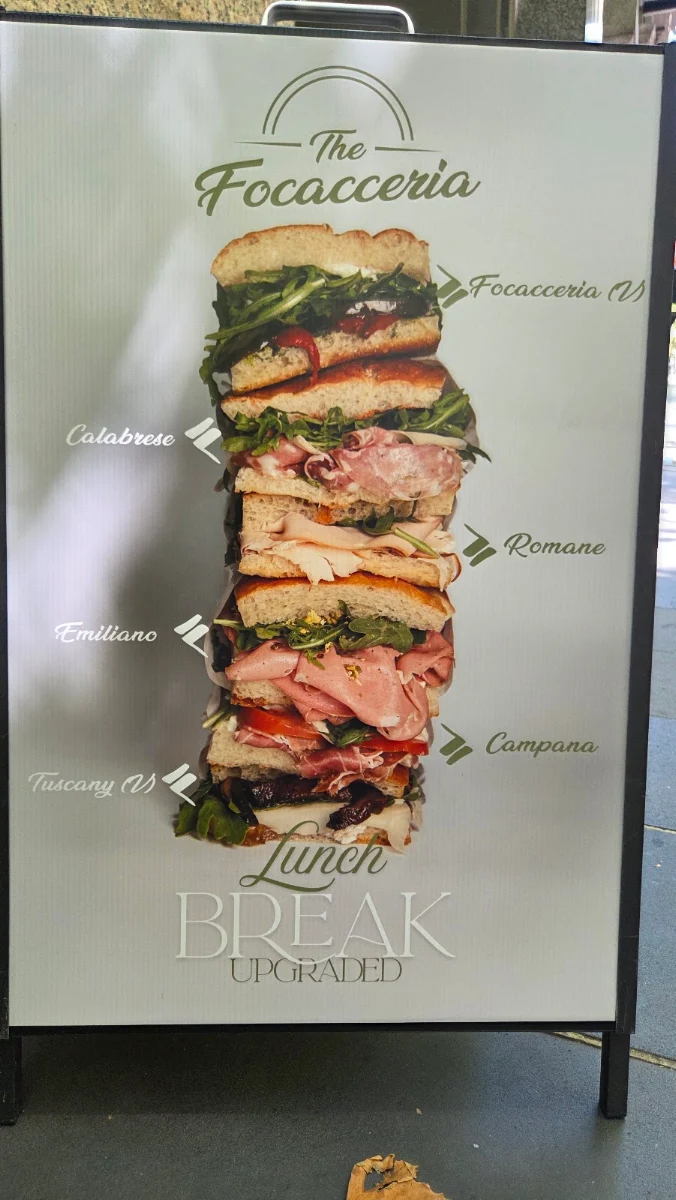 Menu, The Focacceria