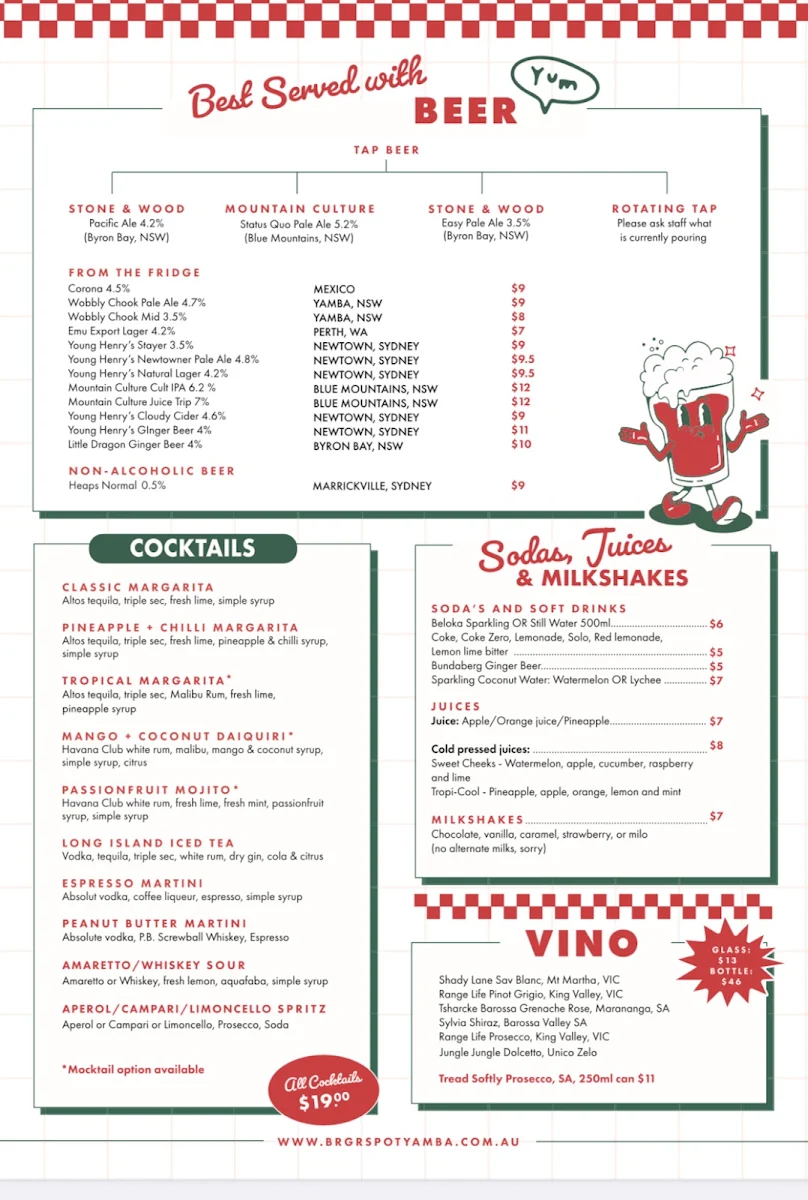 Menu, BRGR SPOT