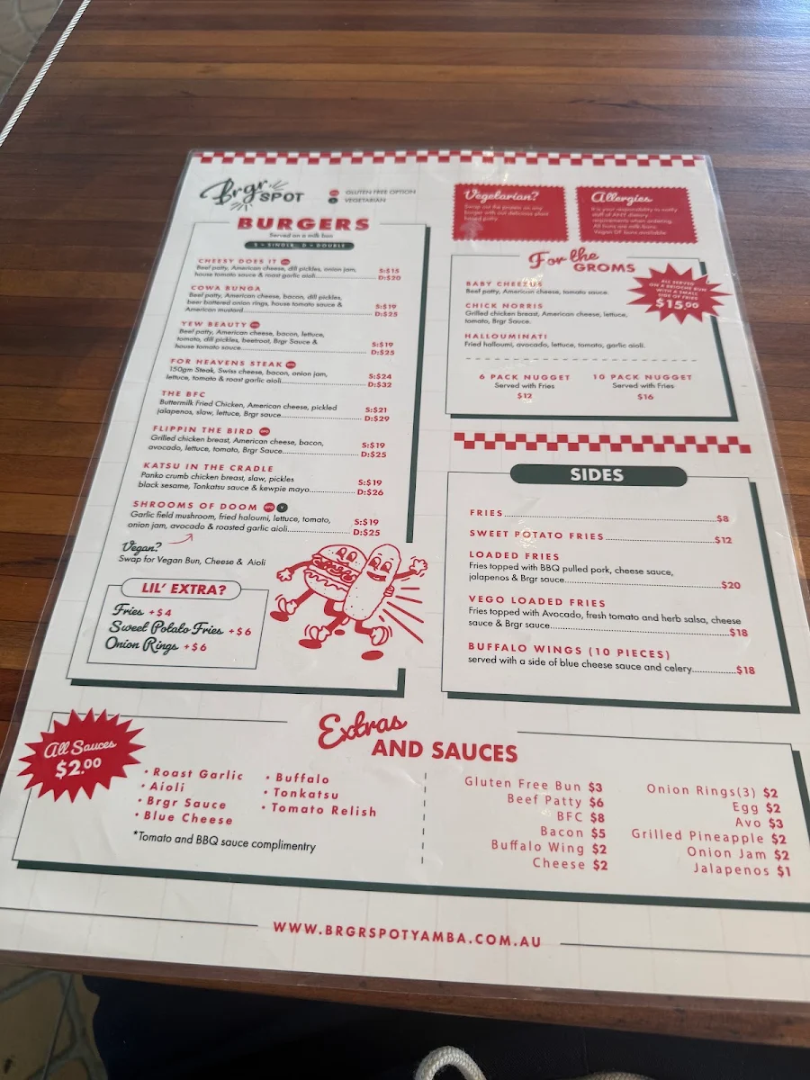 Menu, BRGR SPOT