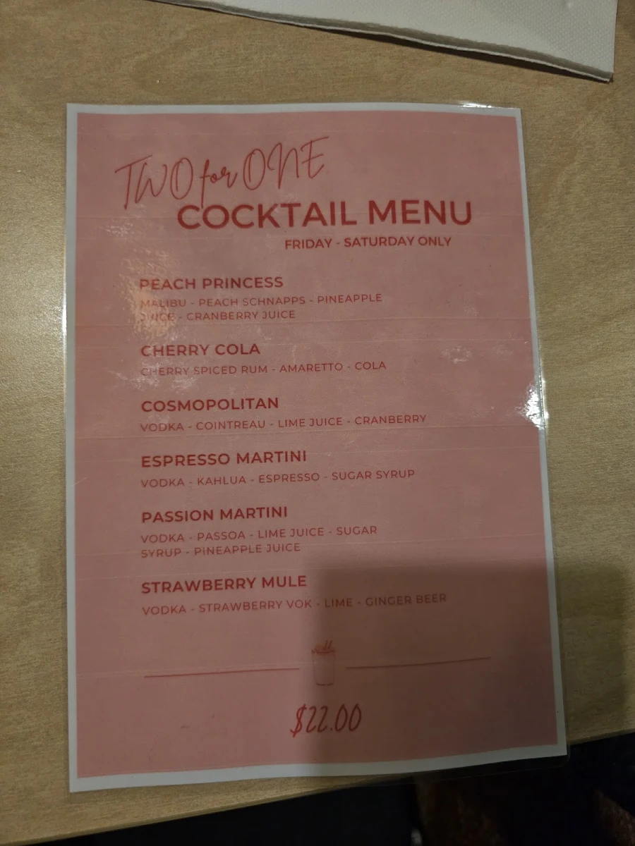 Menu, Star Bar Cafe