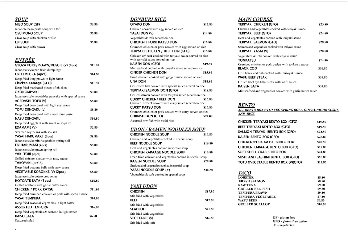 Menu, Omuro Japanese Sushi Restaurant