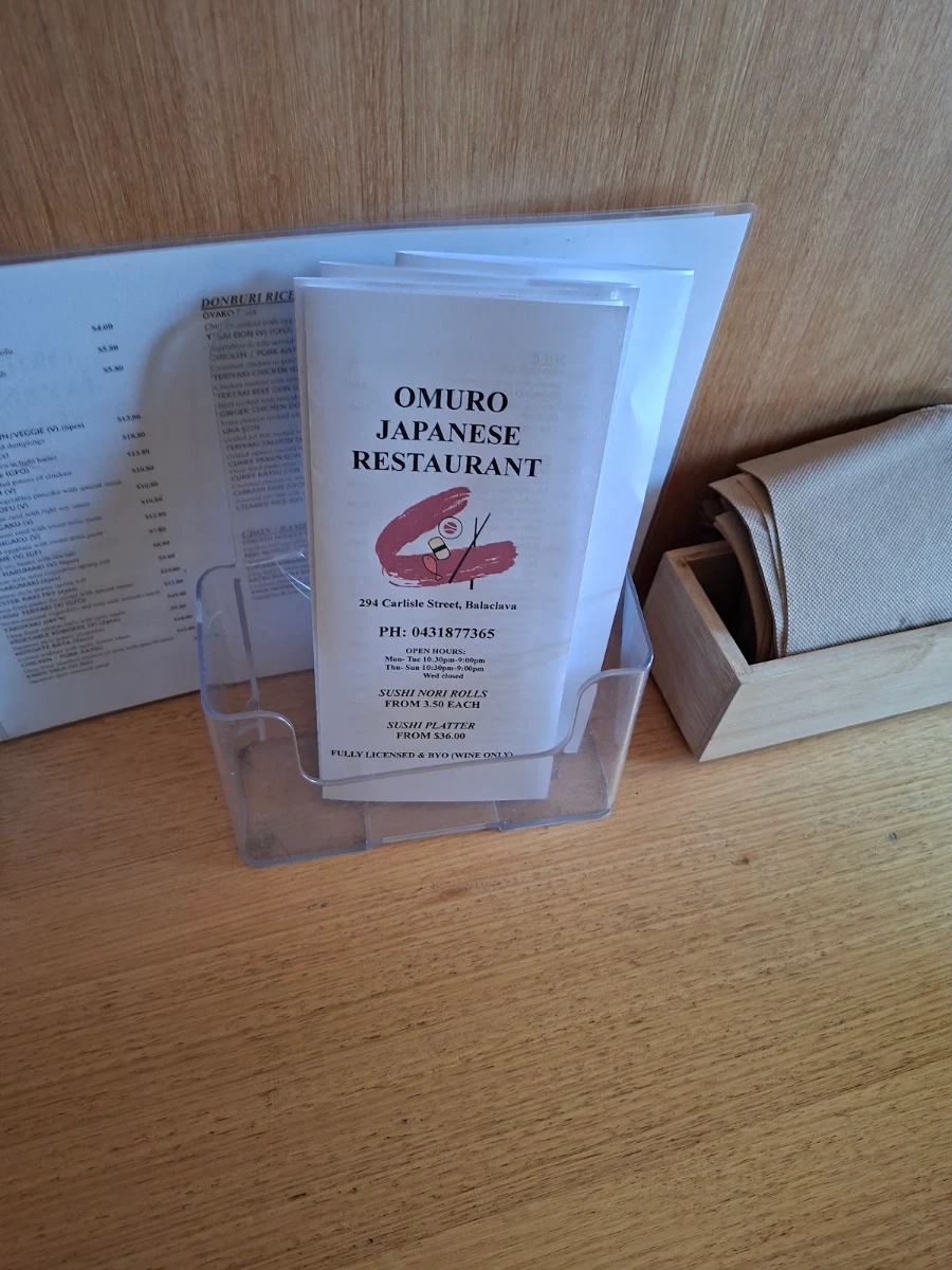 Menu, Omuro Japanese Sushi Restaurant