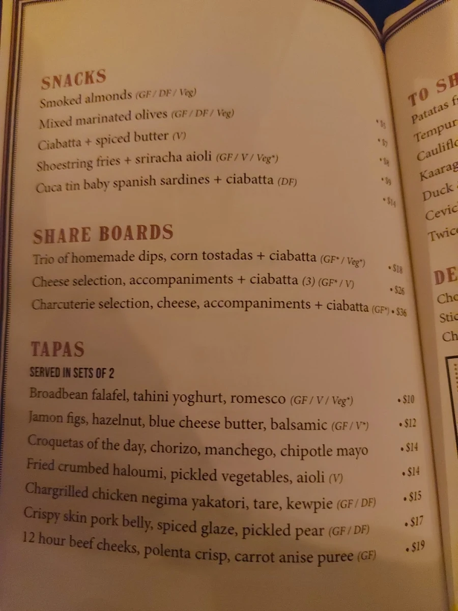 Menu, Canvas Club