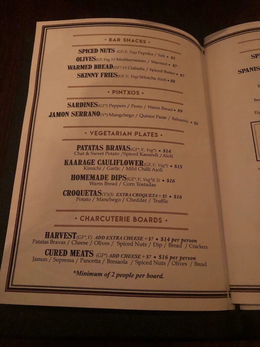 Menu, Canvas Club