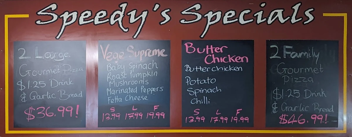Menu, Speedy's Pizza & Pasta