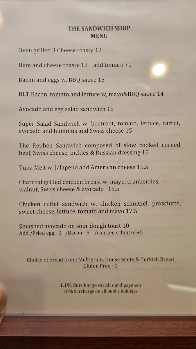 Menu, The Sandwich Shop