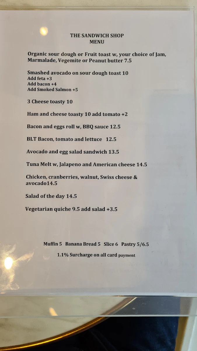Menu, The Sandwich Shop