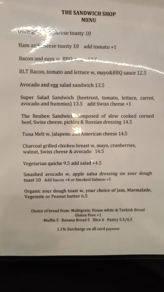Menu, The Sandwich Shop