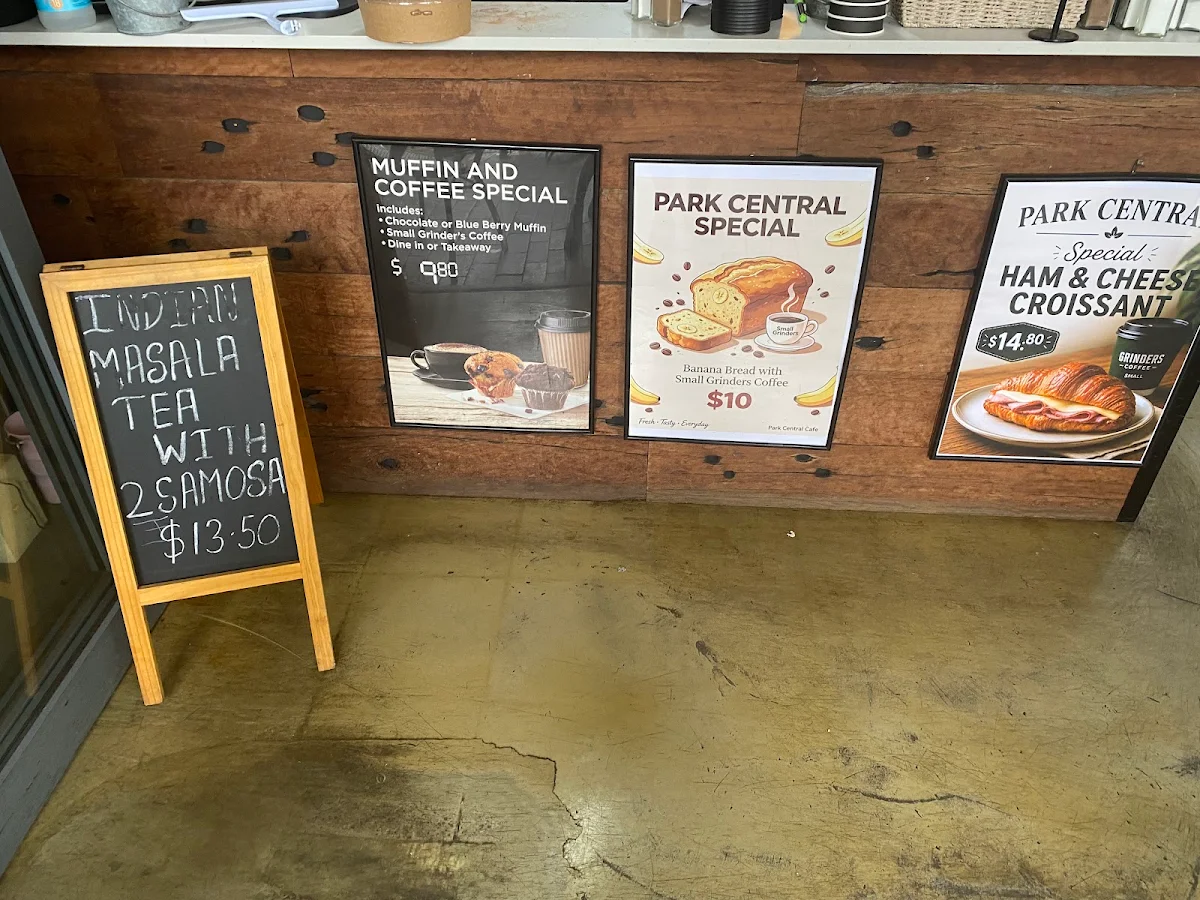 Menu, Park Central Cafe & restaurant