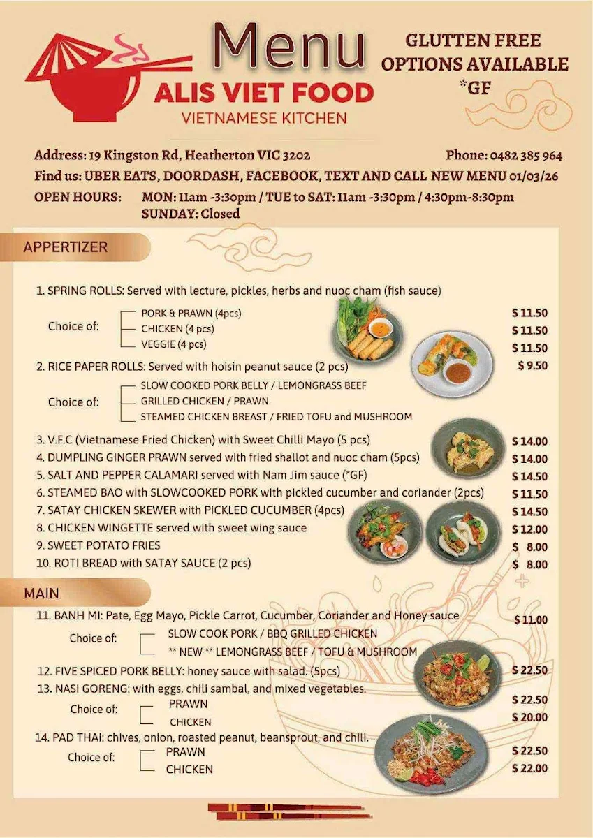 Menu, Alis Viet Food