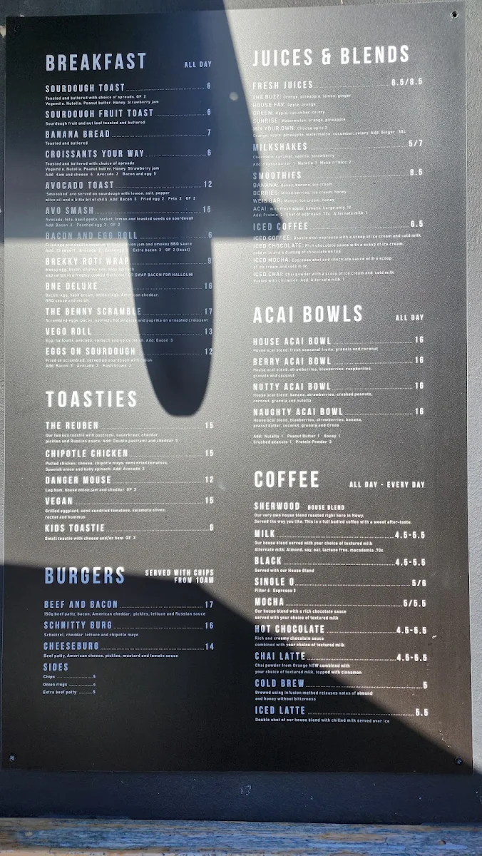 Menu, Sherwood Coffee - Parry Street