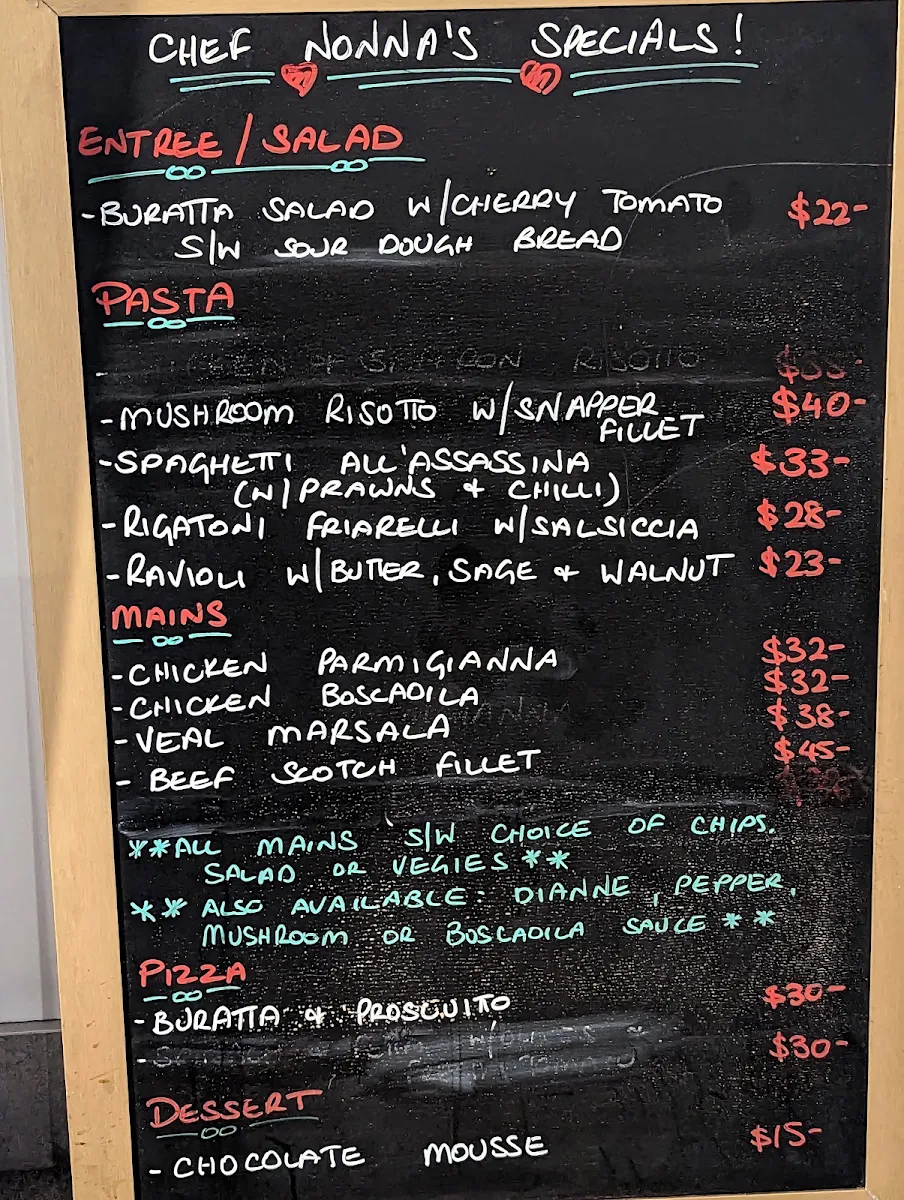 Menu, La Botte D'Oro Restaurant