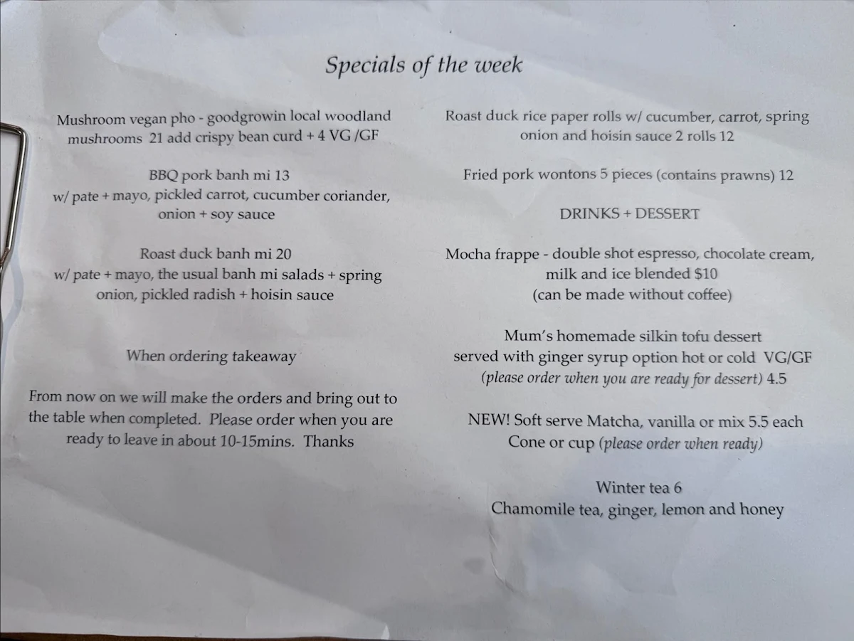 Menu, Cafe O-Mai