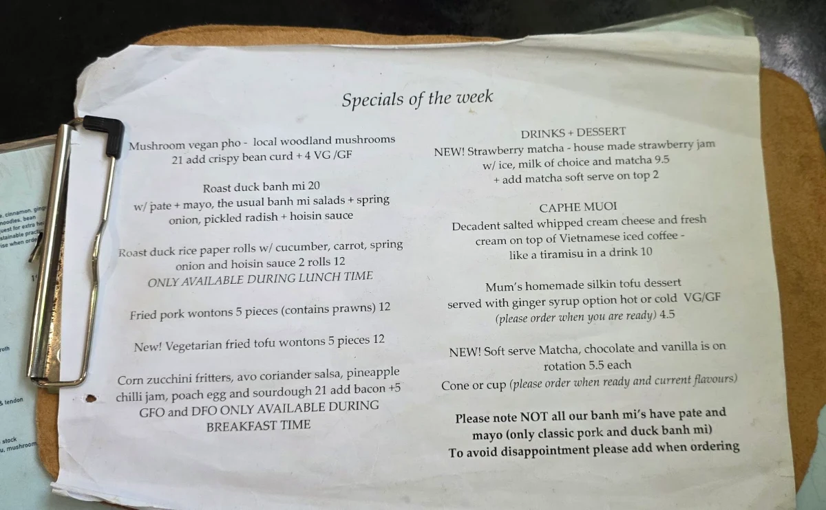 Menu, Cafe O-Mai