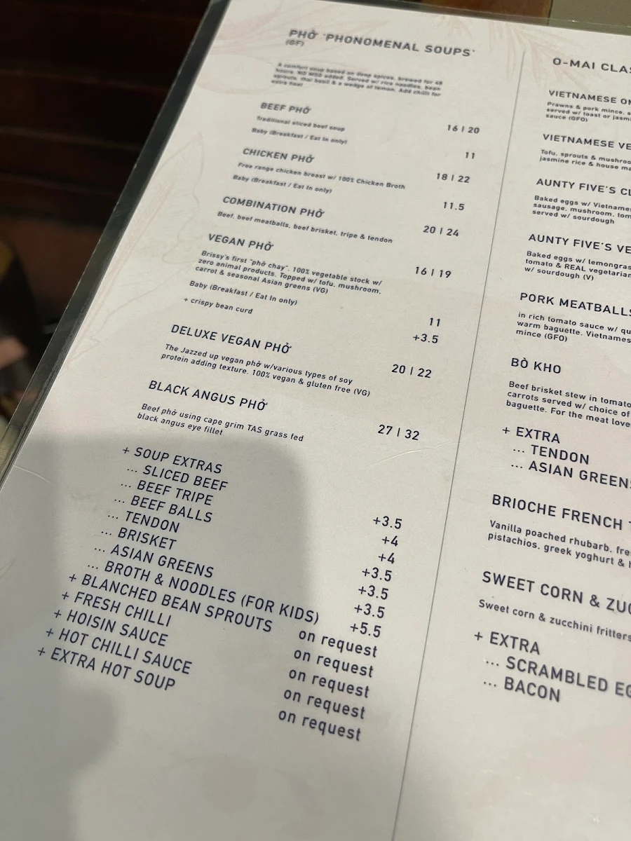 Menu, Cafe O-Mai