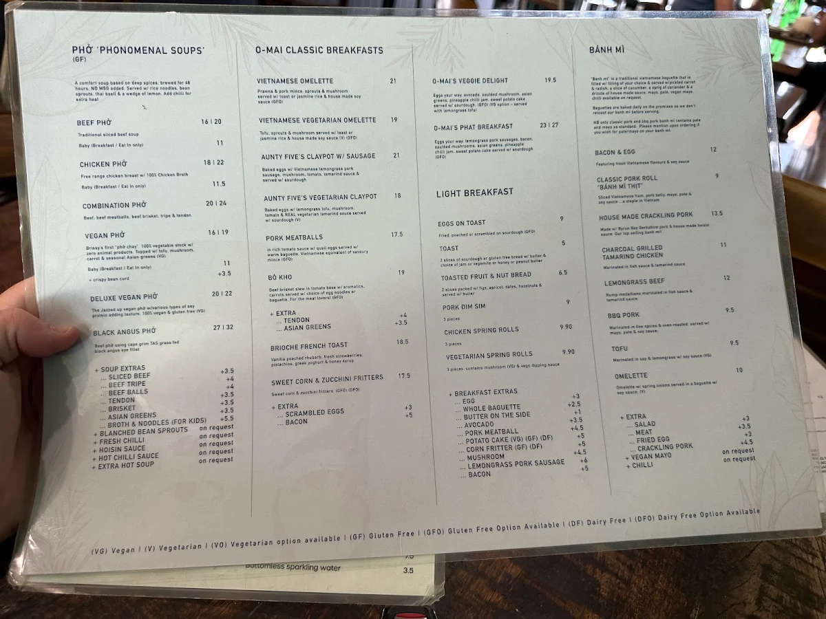 Menu, Cafe O-Mai