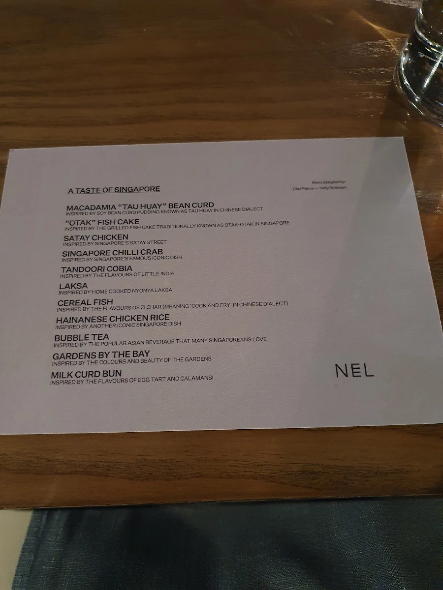 Menu, NEL Restaurant