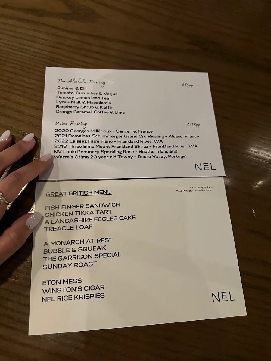 Menu, NEL Restaurant