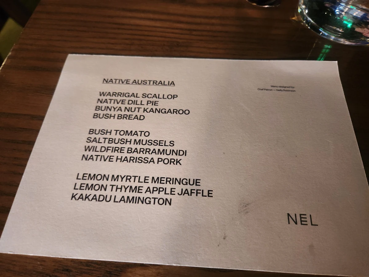Menu, NEL Restaurant